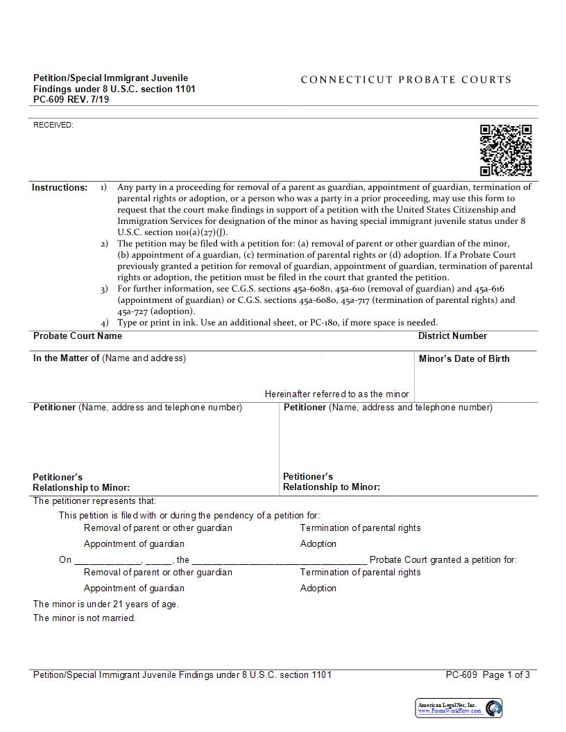 Petition Special Immigrant Juvenile Finding {PC-609} | Pdf Fpdf Docx | Connecticut
