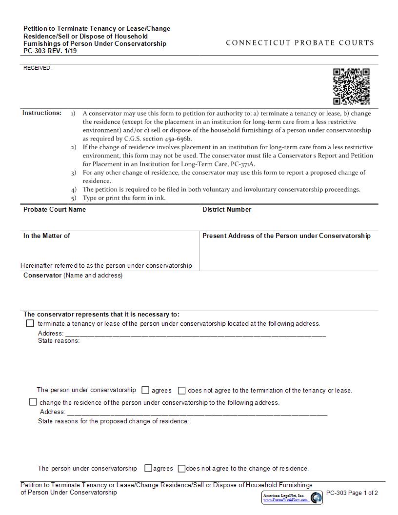 Petition To Terminate Tenancy Or Lease {PC-303} | Pdf Fpdf Docx | Connecticut