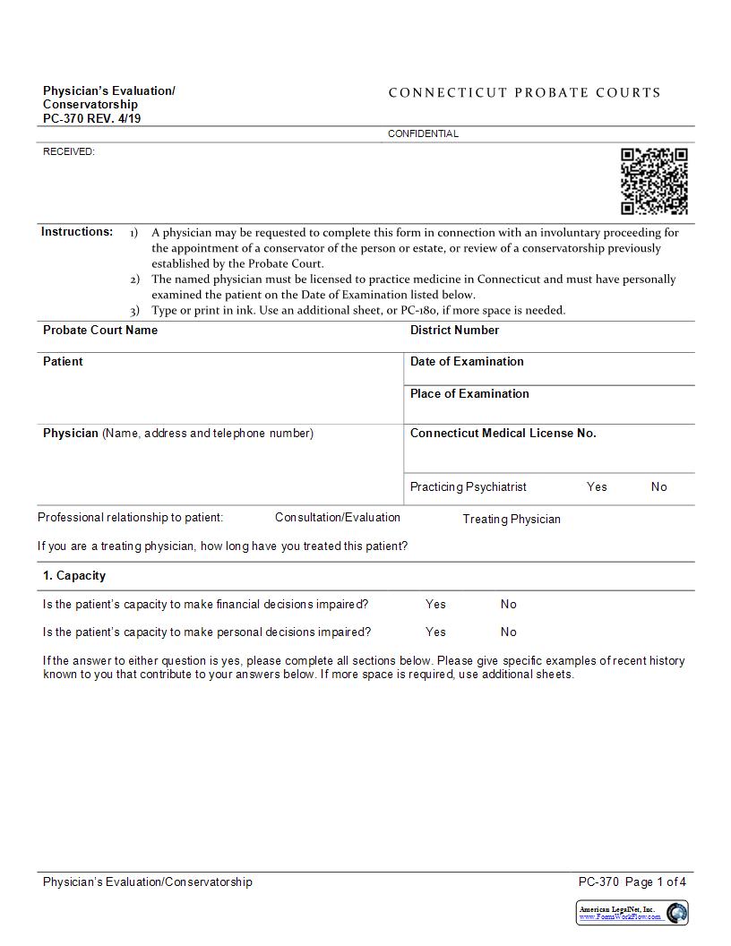 Physicians Evaluation Conservatorship {PC-370} | Pdf Fpdf Docx | Connecticut