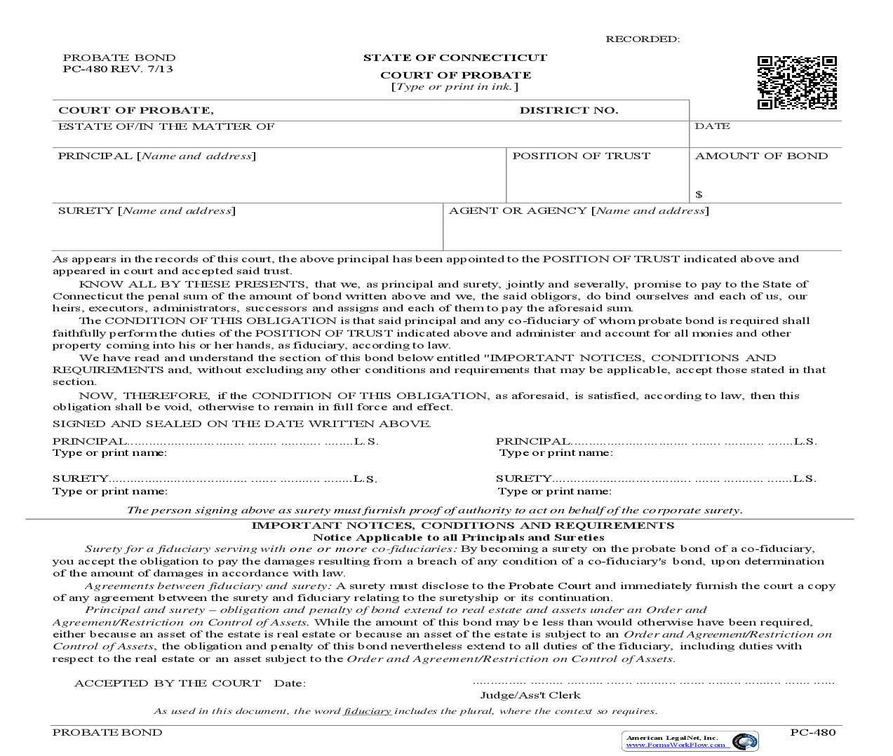 Probate Bond {PC-480} | Pdf Fpdf Doc Docx | Connecticut