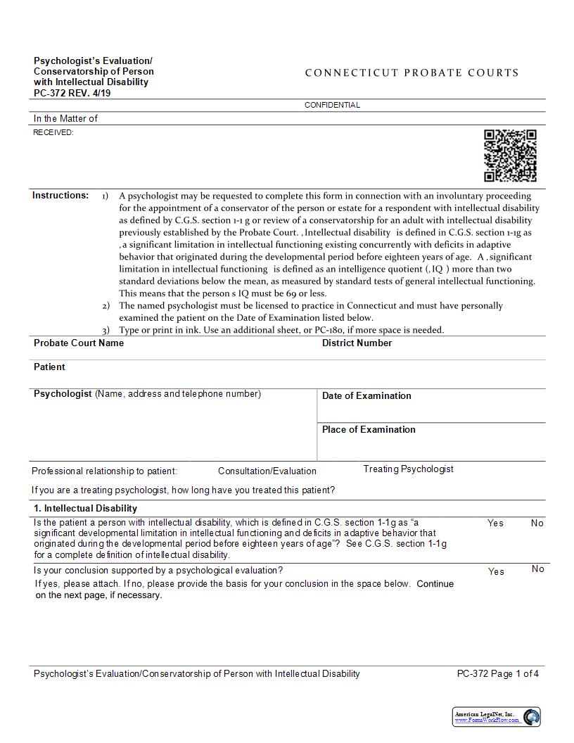 Psychologists Evaluation {PC-372} | Pdf Fpdf Docx | Connecticut