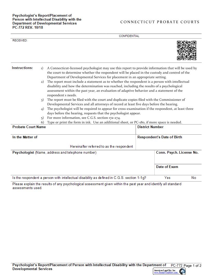 Psychologists Report Placement Of Person With Intellectual Disability{PC-772} | Pdf Fpdf Docx | Connecticut