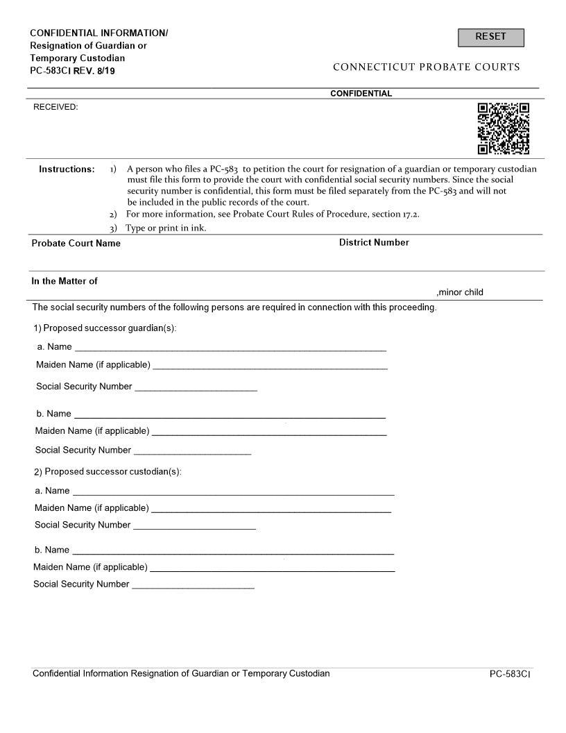 Resignation Of Guardian Or Temporary Custodian {PC-583CI} | Pdf Fpdf Docx | Connecticut
