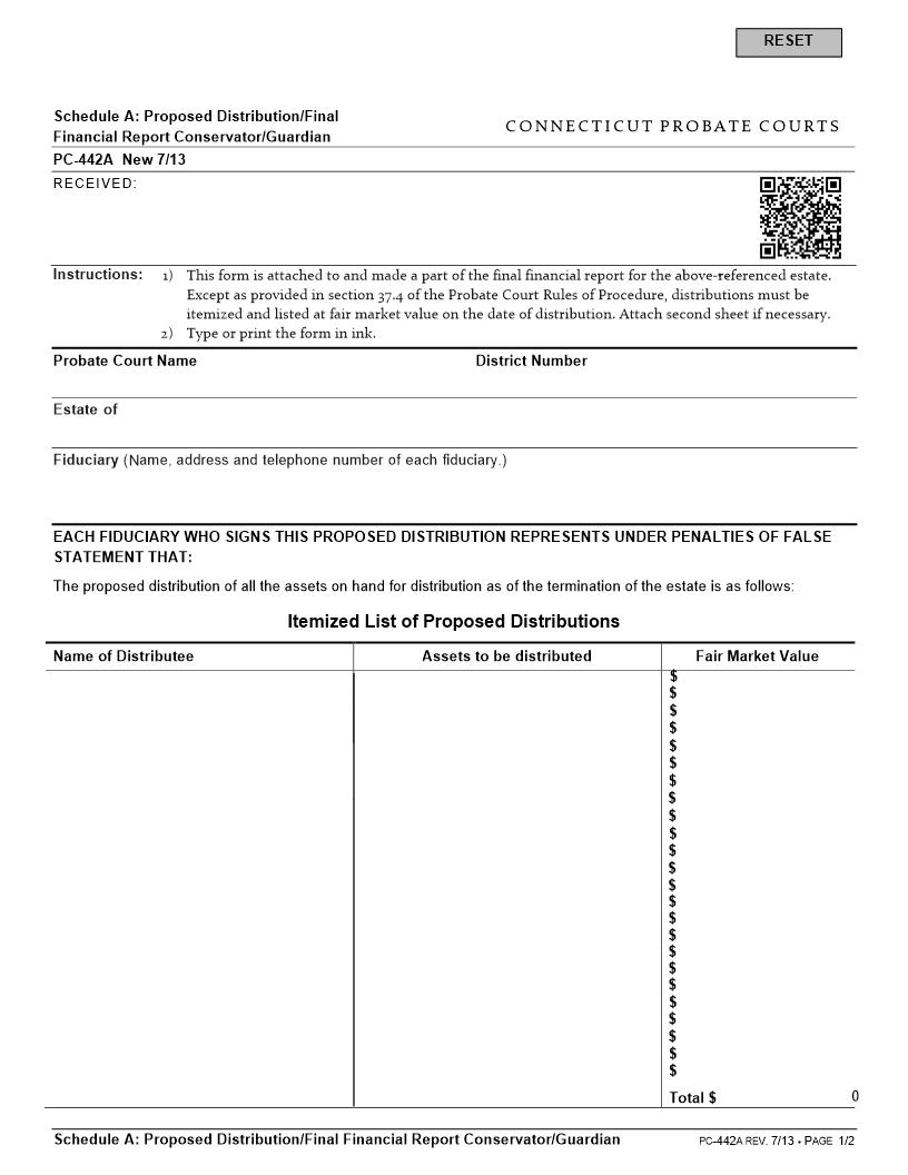 Schedule A Proposed Distribution Final Financial Report {PC-442A} | Pdf Fpdf Doc Docx | Connecticut
