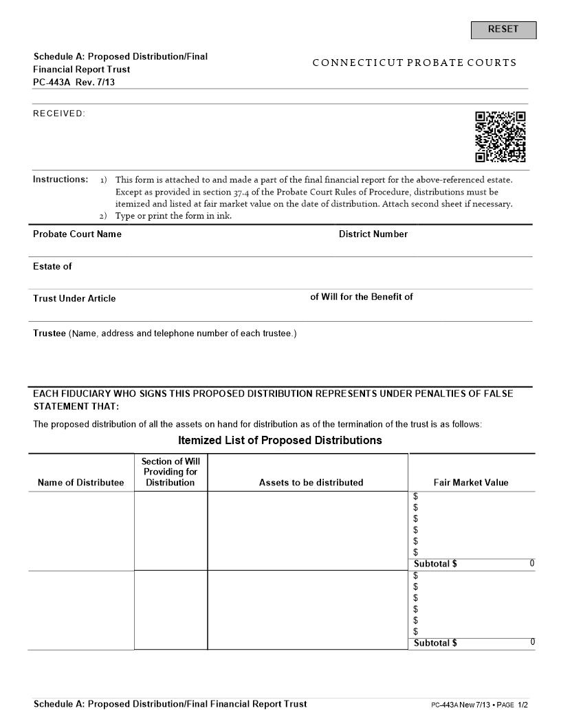 Schedule A Proposed Distribution Final Financial Report Trust {PC-443A} | Pdf Fpdf Doc Docx | Connecticut