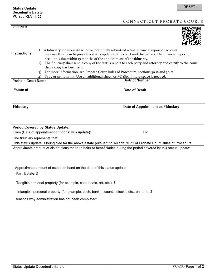 Status Update Decedents Estate {PC-286} | Pdf Fpdf Docx | Connecticut