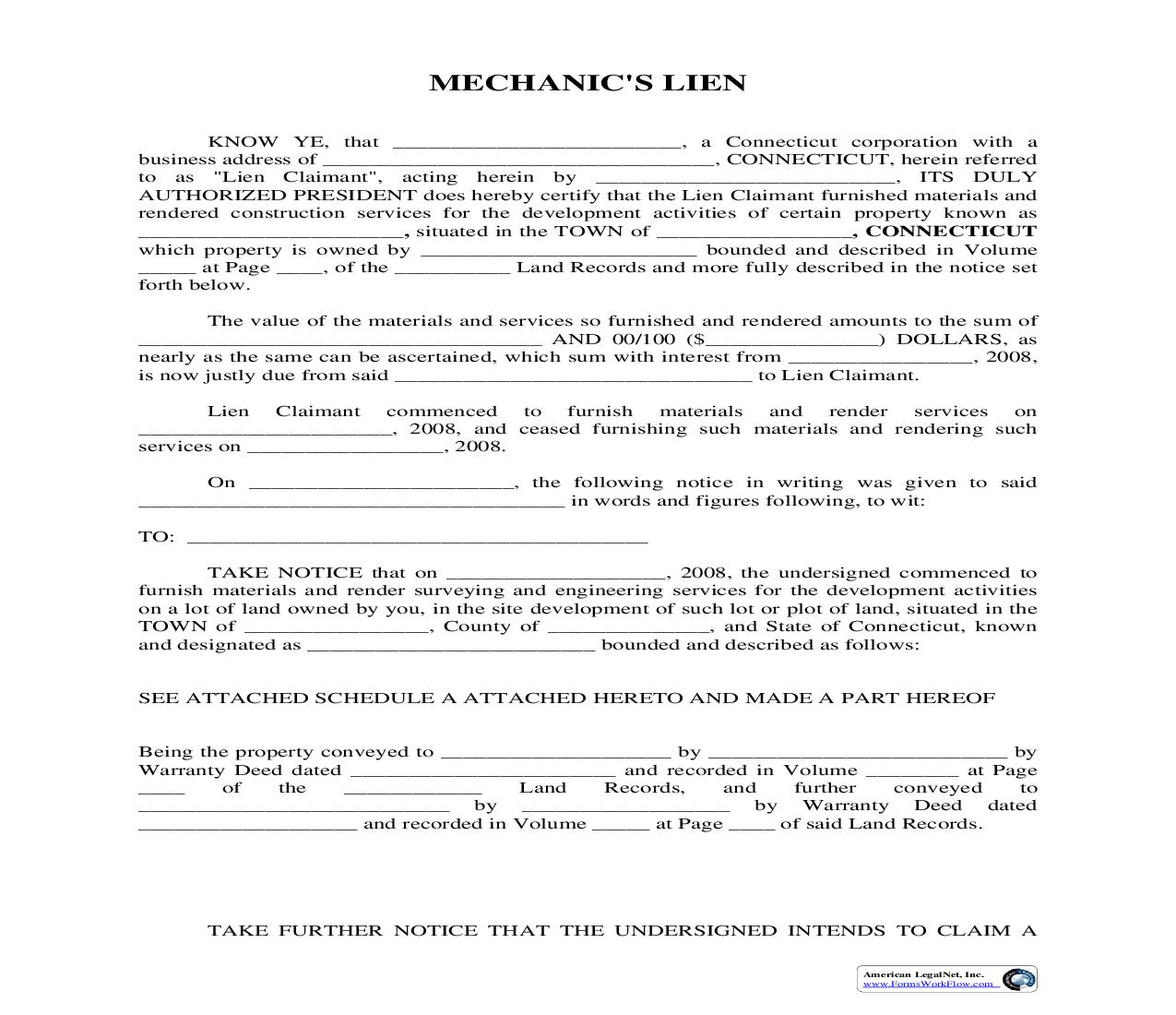 Mechanics Lien | Pdf Fpdf Doc Docx | Connecticut