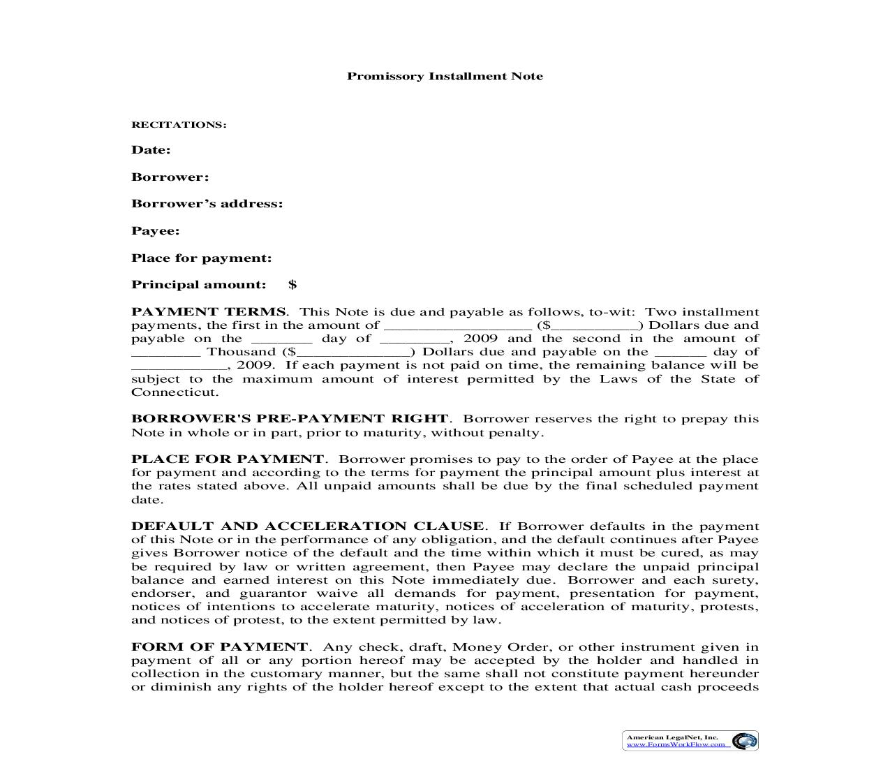 Promissory Installment Note | Pdf Fpdf Doc Docx | Connecticut