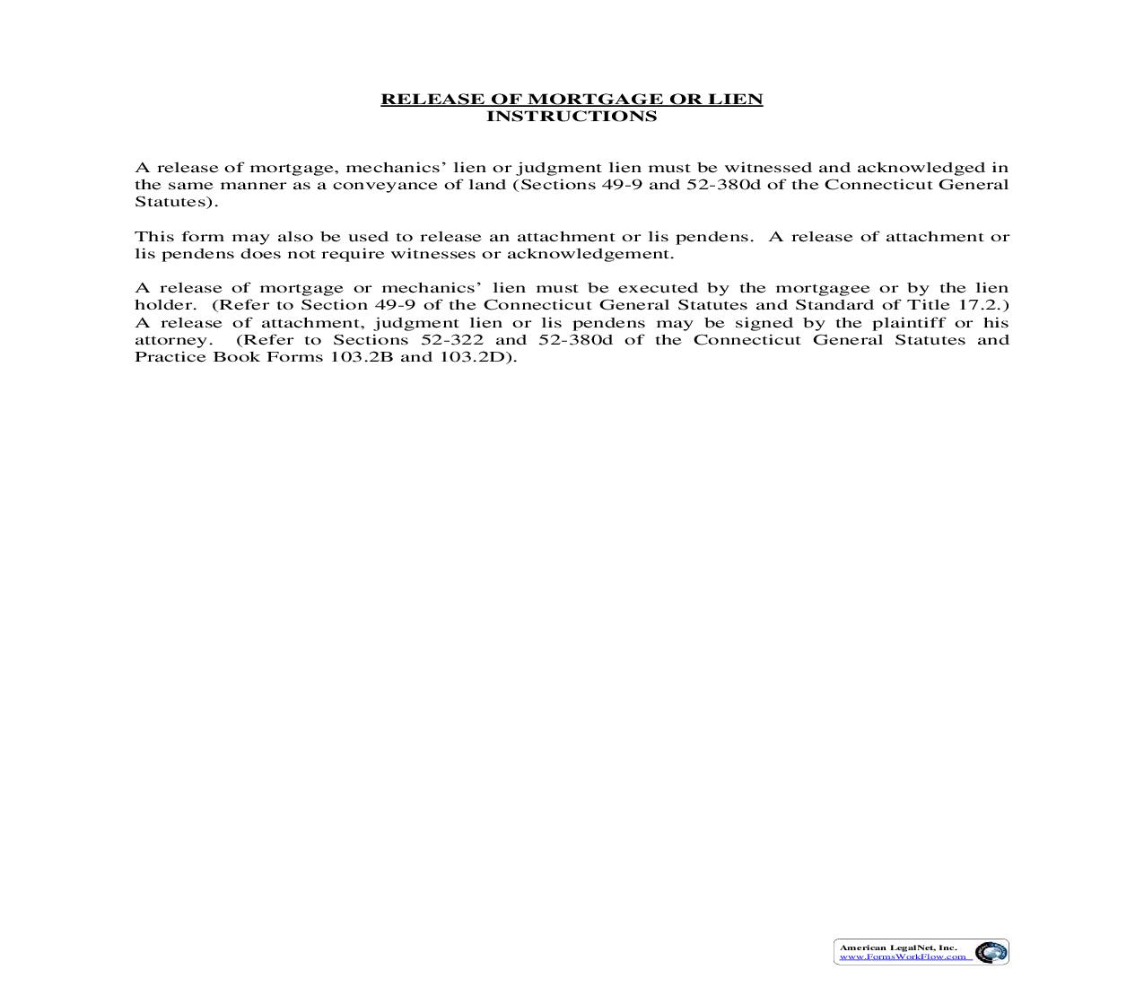 Release Of Mortgage Or Lien | Pdf Fpdf Doc Docx | Connecticut