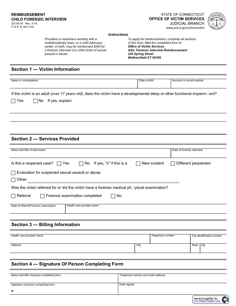 Reimbursement Child Forensic Interview {JD-VS-34} | Pdf Fpdf Docx | Connecticut