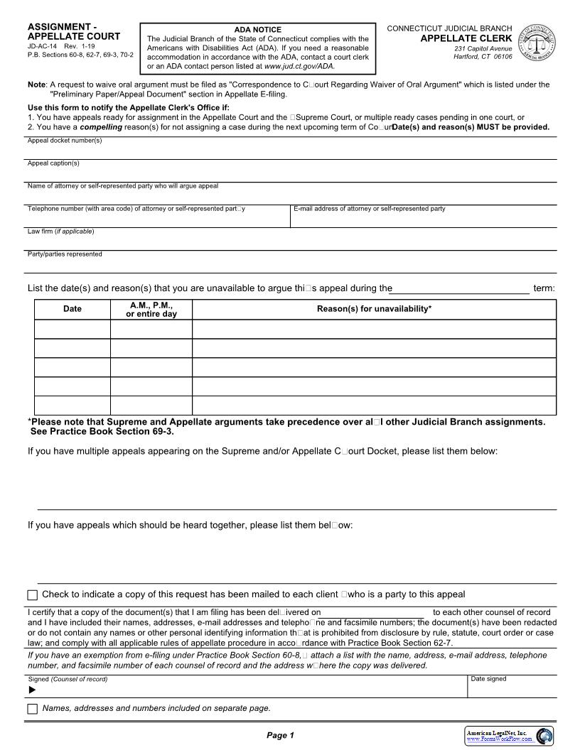 Assignment Form {JD-AC-14} | Pdf Fpdf Docx | Connecticut