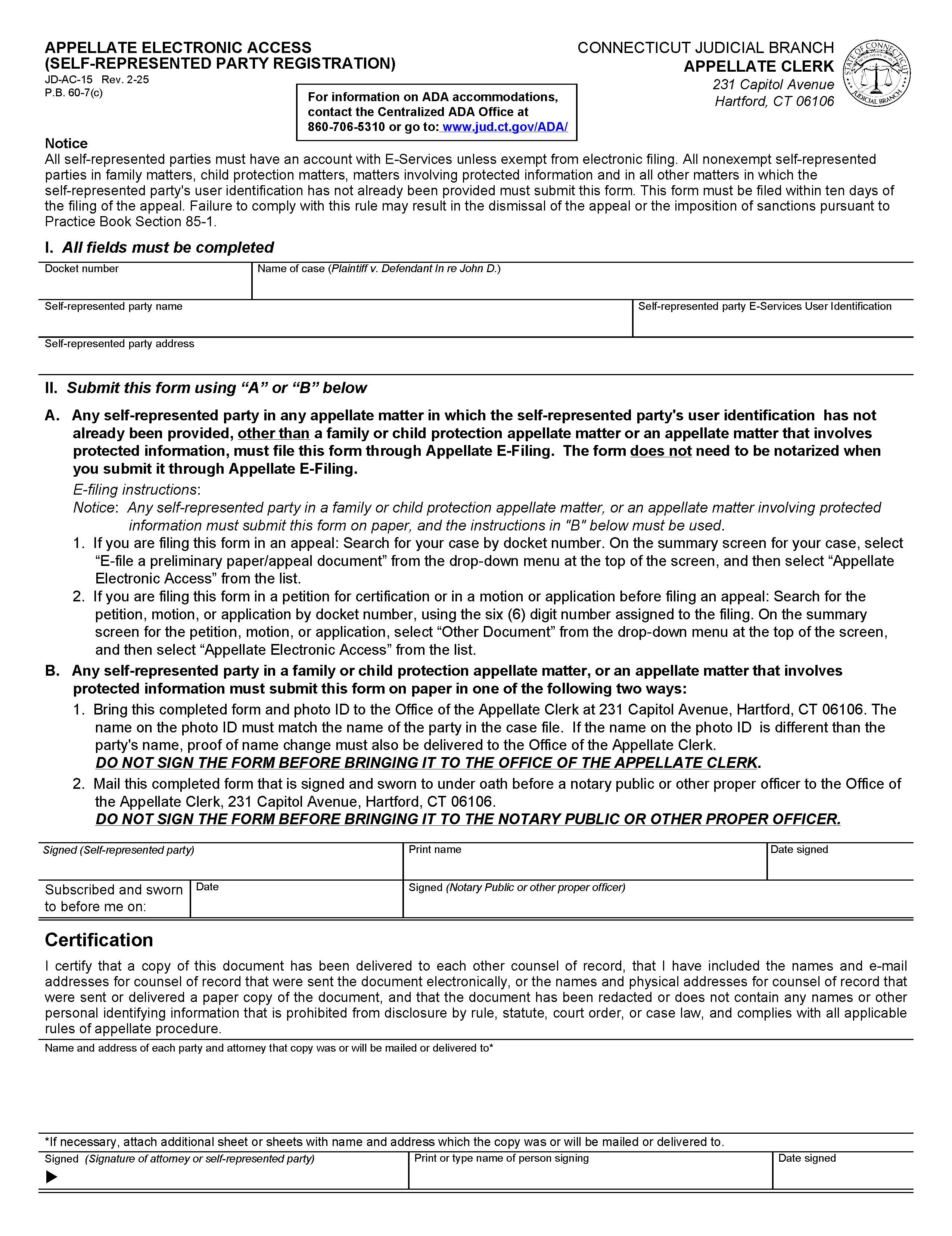 Electronic Access {JD-AC-15} | Pdf Fpdf Docx | Connecticut