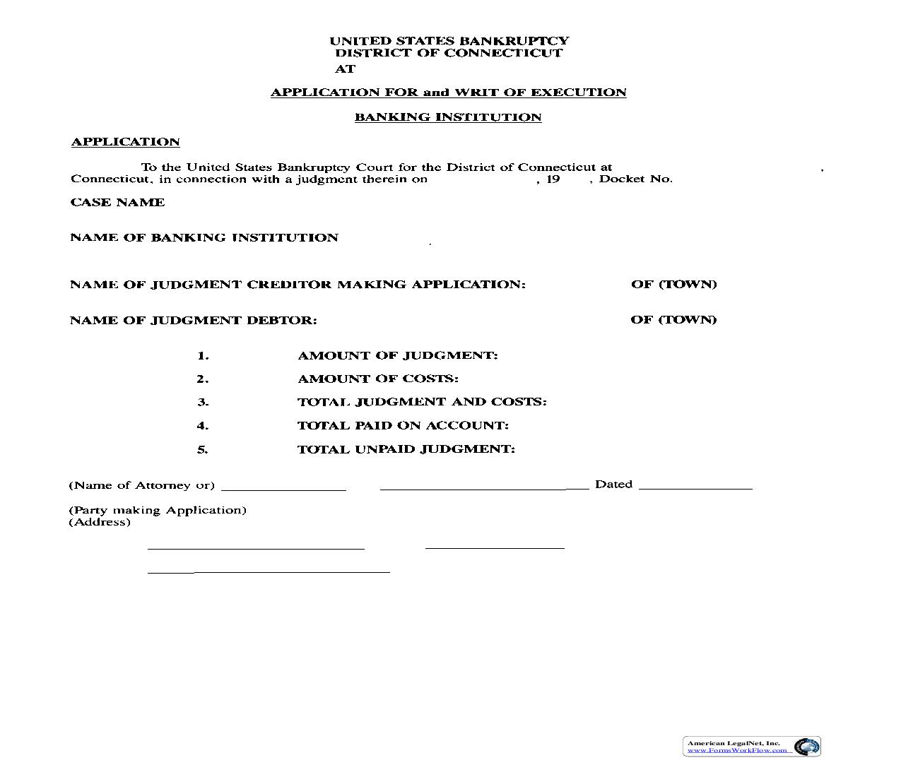 Application For And Writ Of Execution | Pdf Fpdf Doc Docx | Connecticut