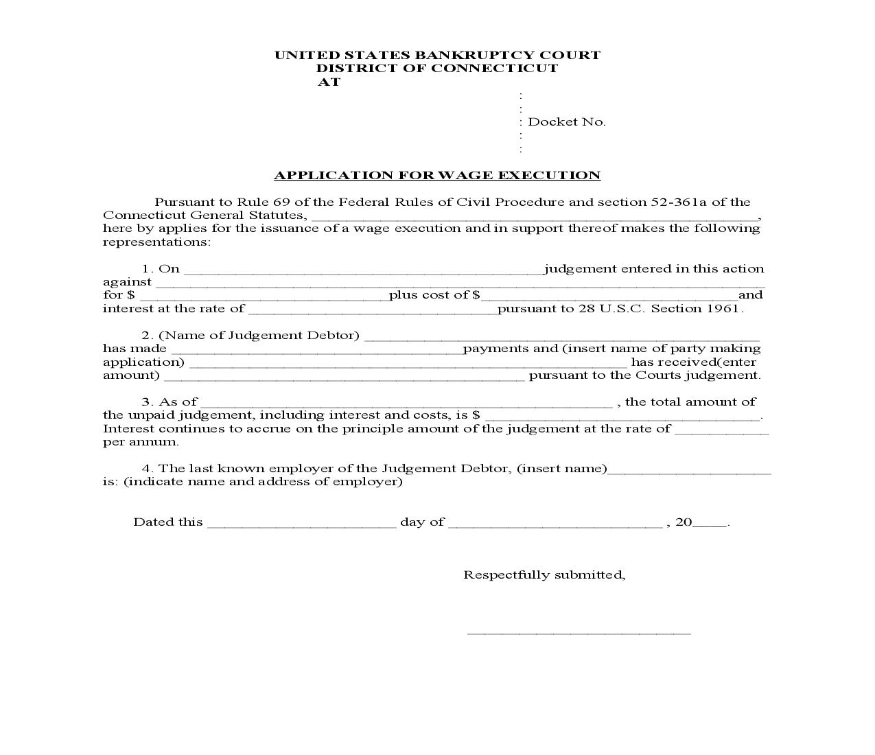 Application For Wage Execution | Pdf Fpdf Doc Docx | Connecticut
