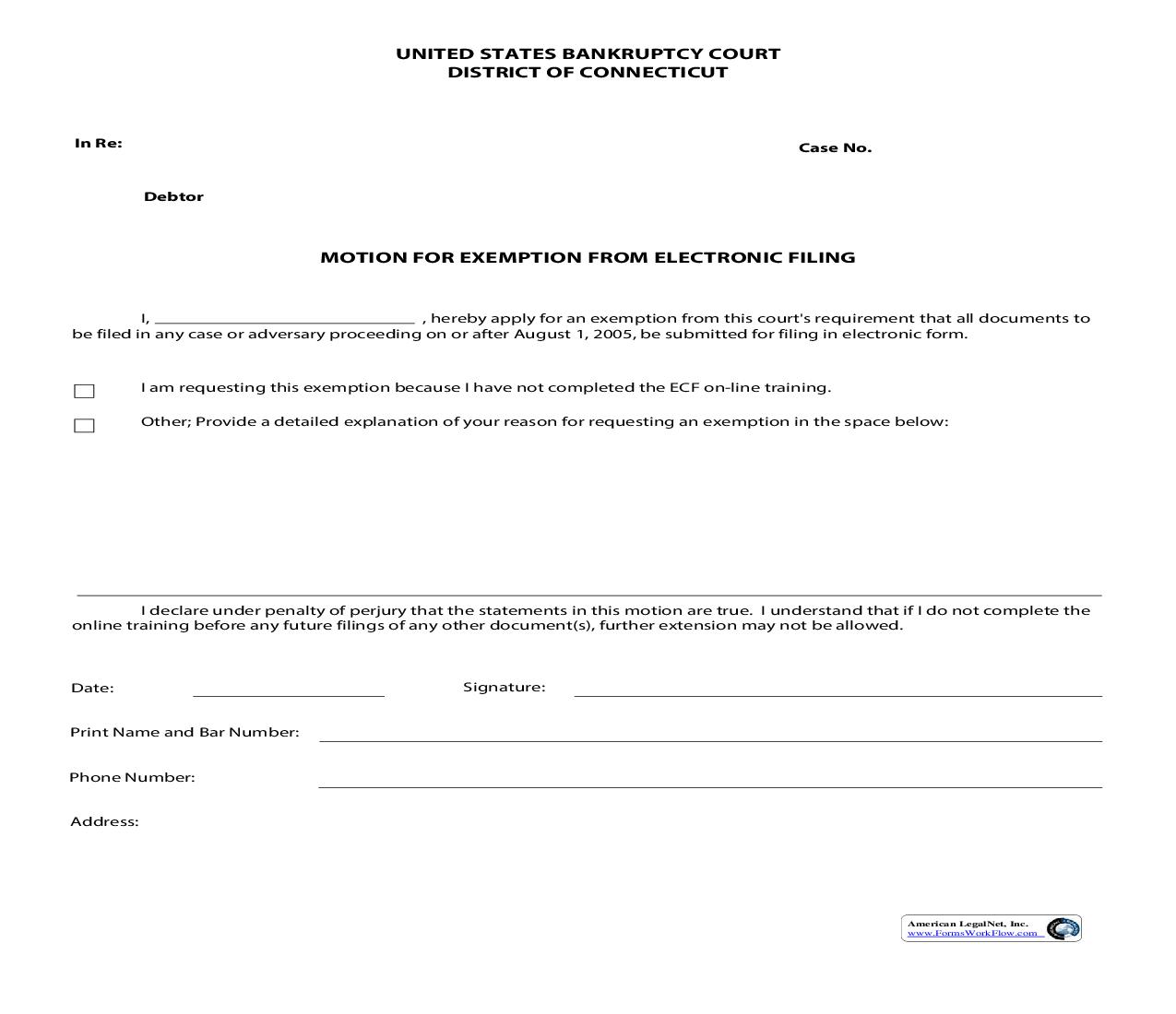 Motion For Exemption From Electronic Filing | Pdf Fpdf Doc Docx | Connecticut
