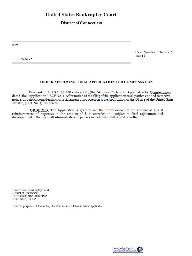 Order Approving Final Application For Compensation Chapters 7 and 11 | Pdf Fpdf Docx | Connecticut