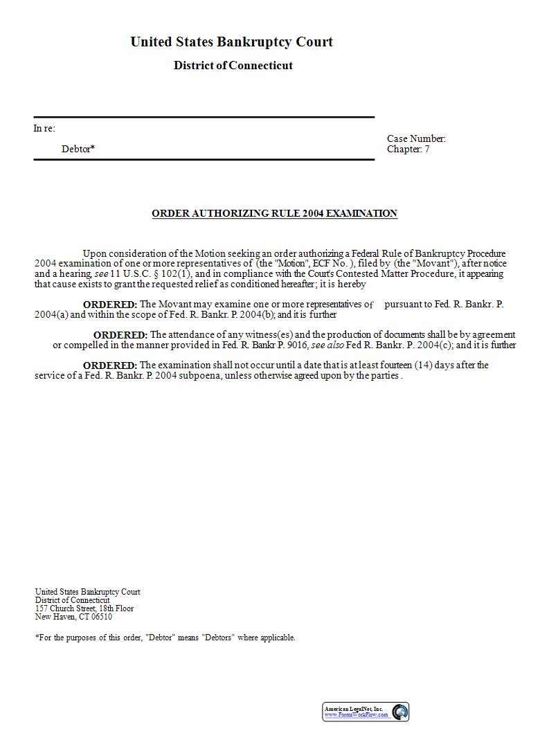 Order Authorizing Rule 2004 Examination | Pdf Fpdf Docx | Connecticut
