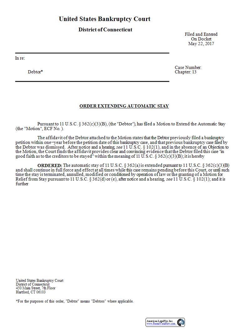Order Extending Automatic Stay | Pdf Fpdf Docx | Connecticut