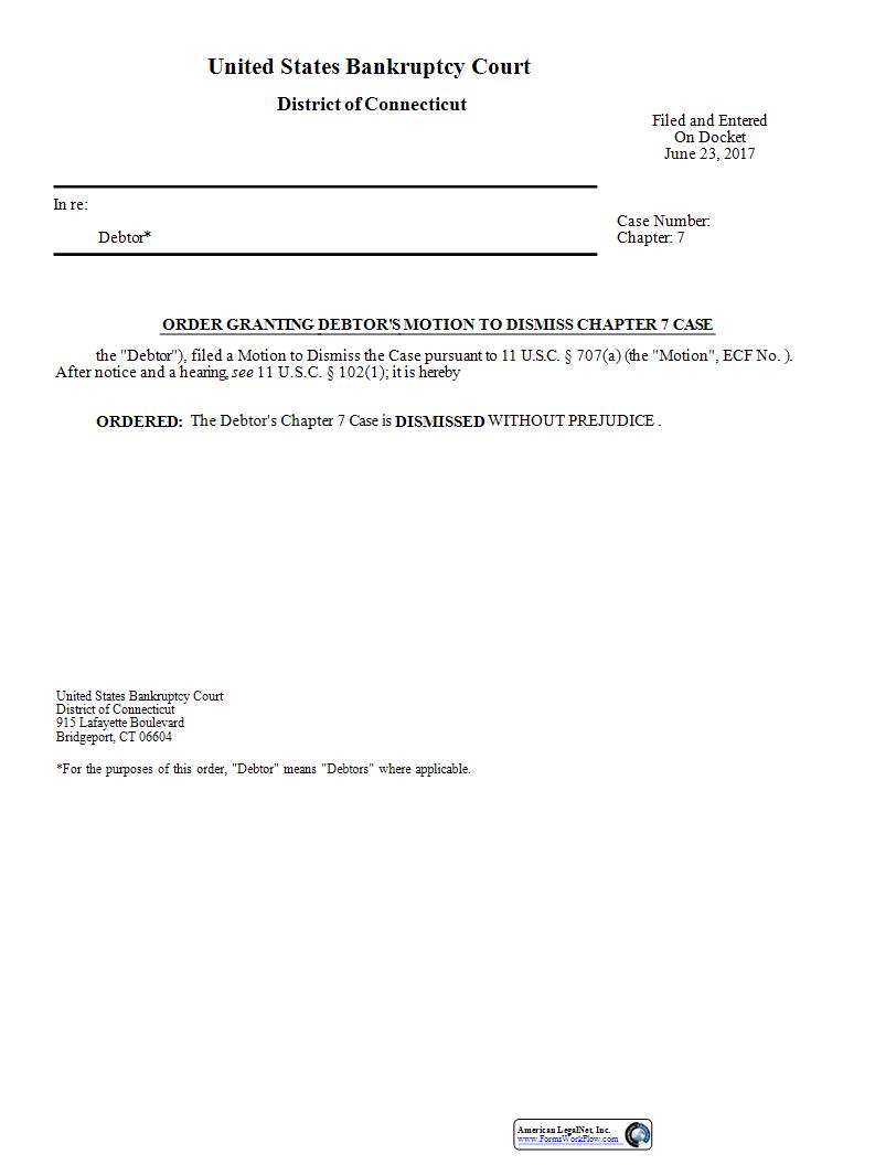 Order Granting Debtors Motion To Dismiss Chapter 7 Case | Pdf Fpdf Docx | Connecticut