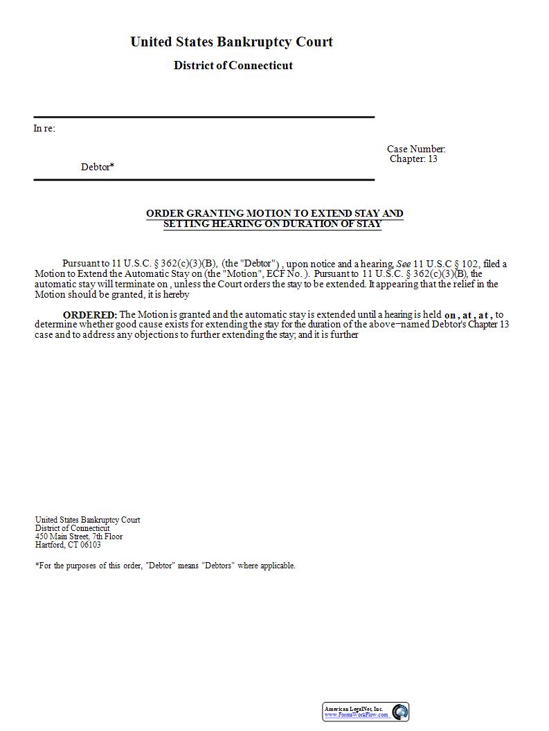 Order Granting Motion To Extend Stay And Setting Hearing | Pdf Fpdf Docx | Connecticut
