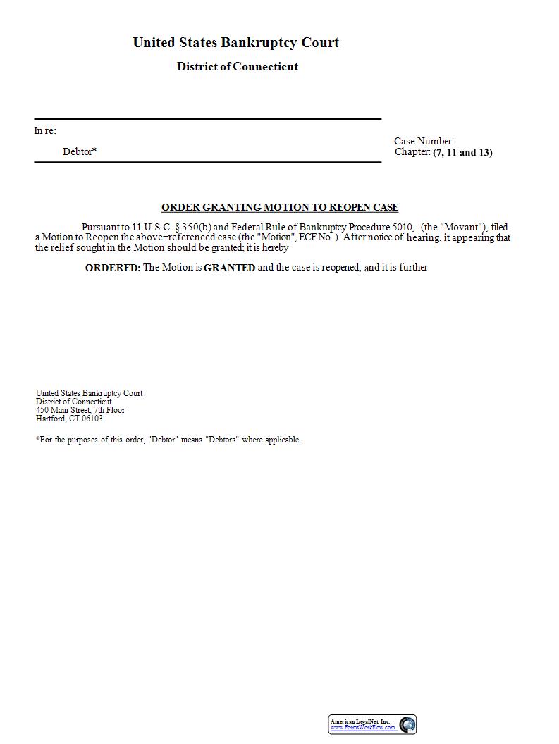 Order Granting Motion To Reopen Case | Pdf Fpdf Docx | Connecticut