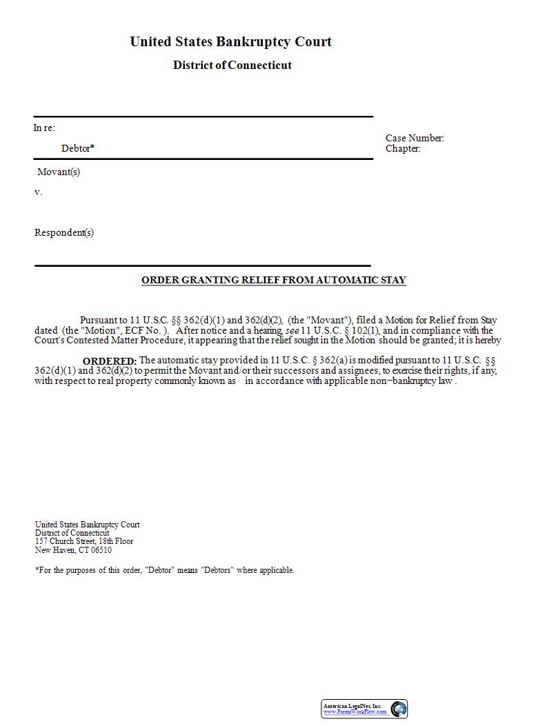 Order Granting Relief From Automatic Stay | Pdf Fpdf Docx | Connecticut