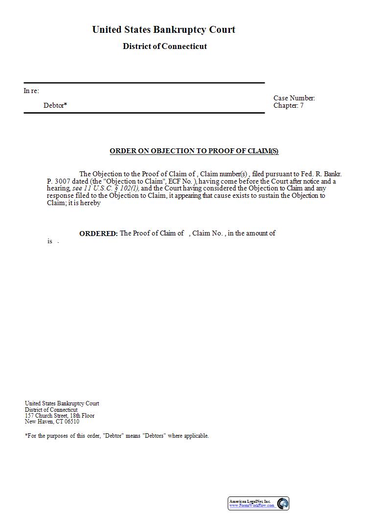Order On Objection To Proof Of Claim | Pdf Fpdf Docx | Connecticut