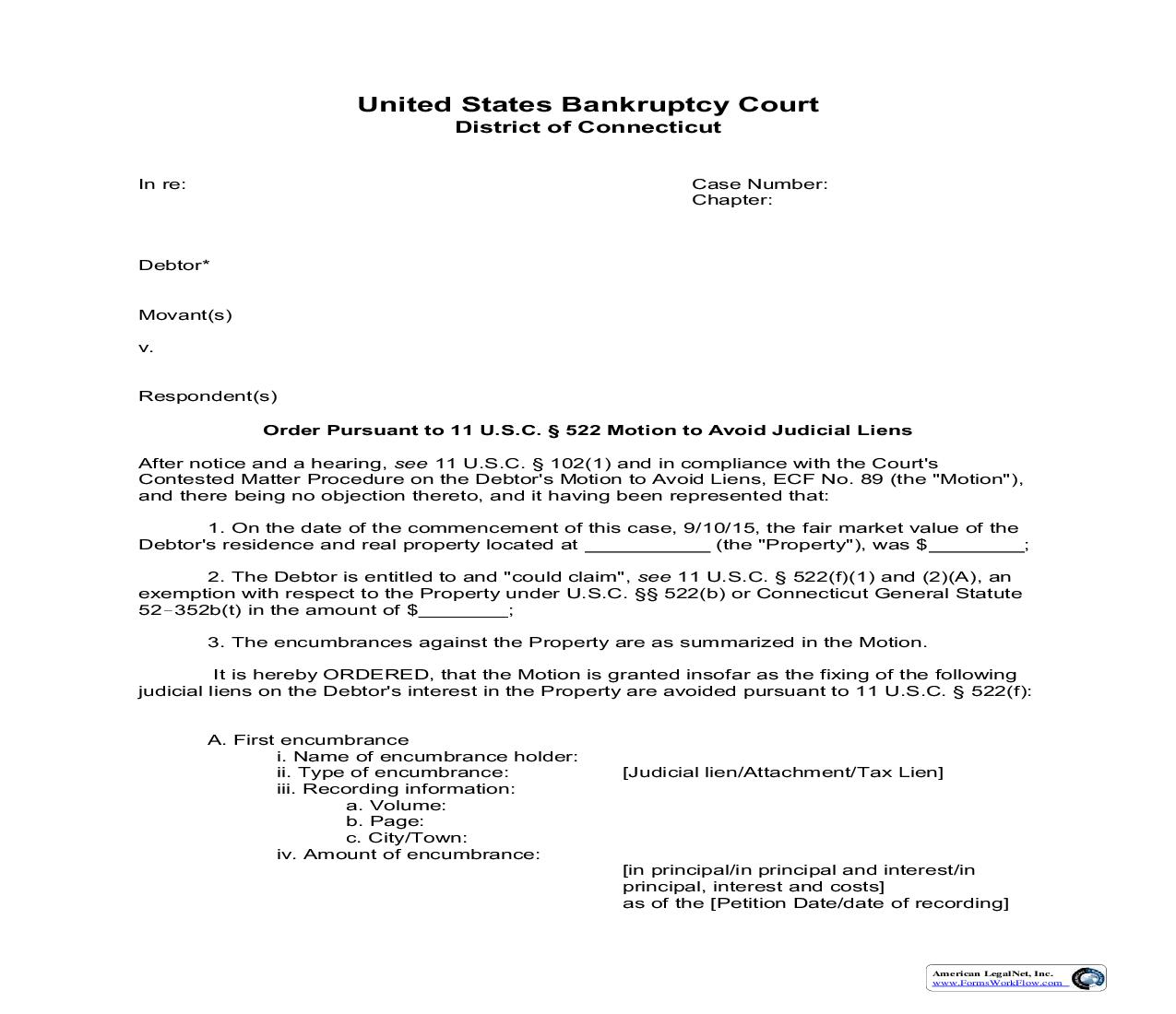 Order Pursuant To 11 U.S.C. 522 Motion To Avoid Judicial Liens | Pdf Fpdf Doc Docx | Connecticut
