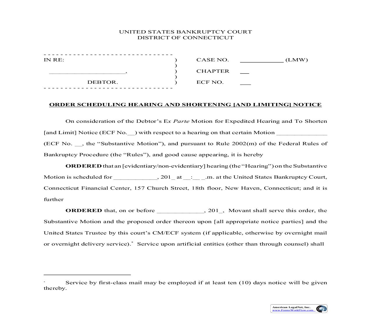 Order Scheduling Hearing And Shortening (And Limiting) Notice | Pdf Fpdf Doc Docx | Connecticut