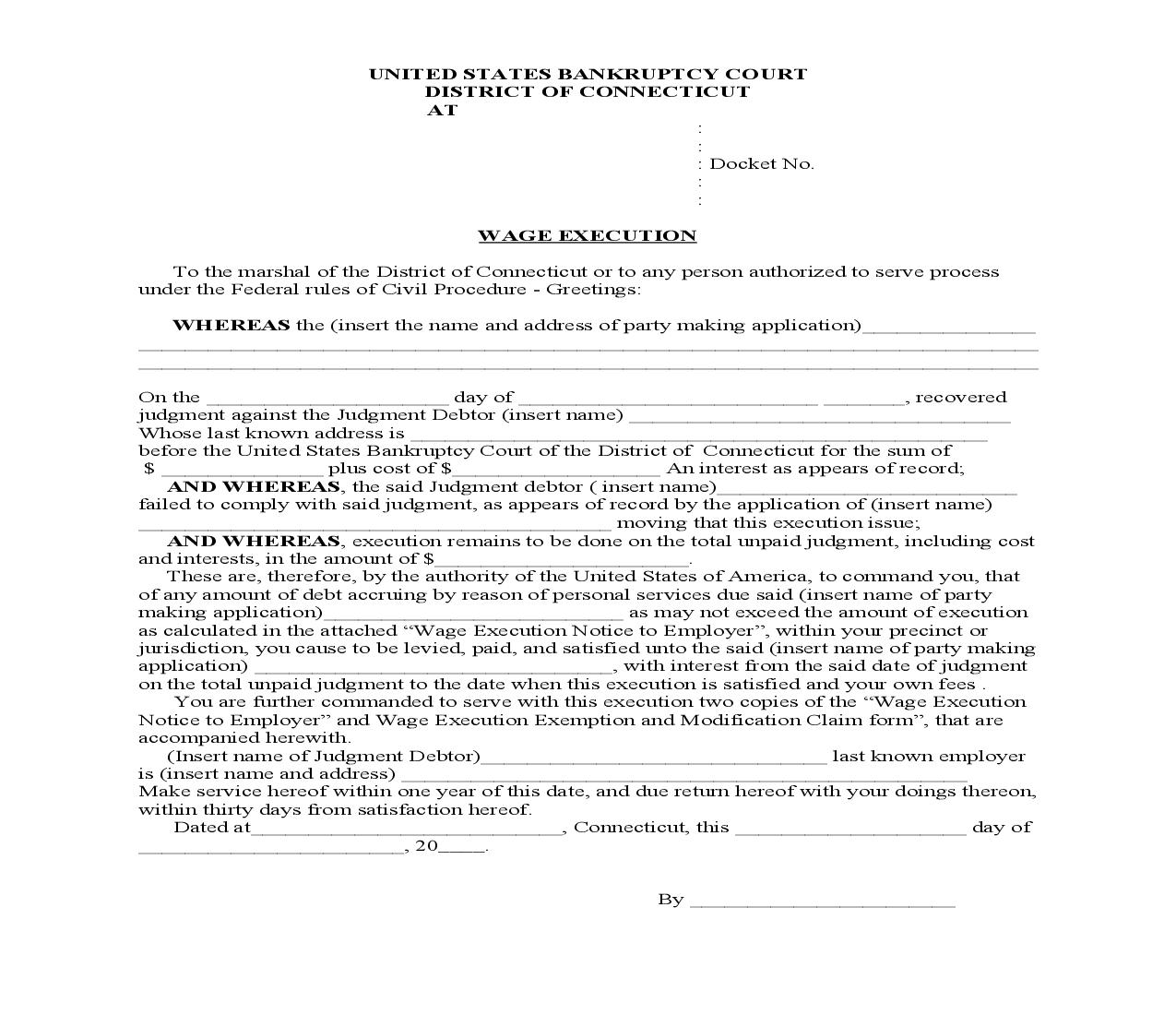 Wage Execution | Pdf Fpdf Doc Docx | Connecticut