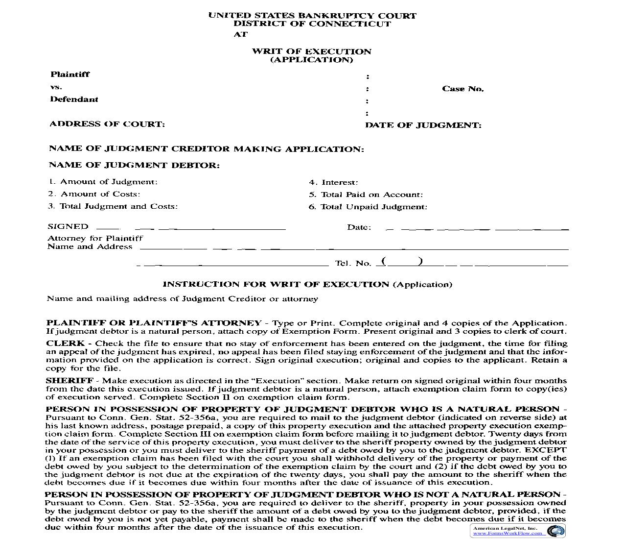 Writ Of Execution (Application) | Pdf Fpdf Doc Docx | Connecticut