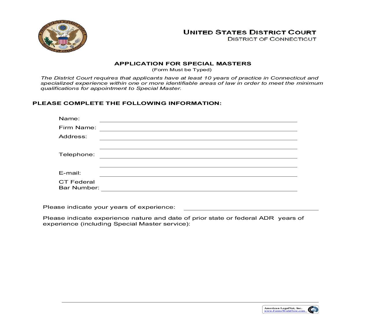 Application For Special Masters | Pdf Fpdf Doc Docx | Connecticut