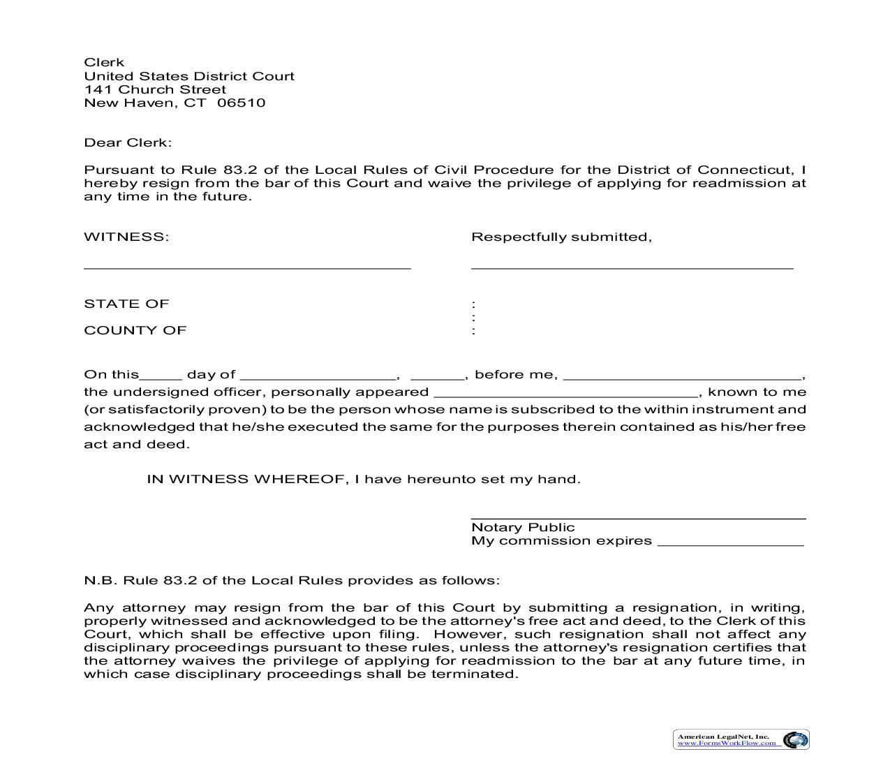 Attorney Resignation | Pdf Fpdf Doc Docx | Connecticut