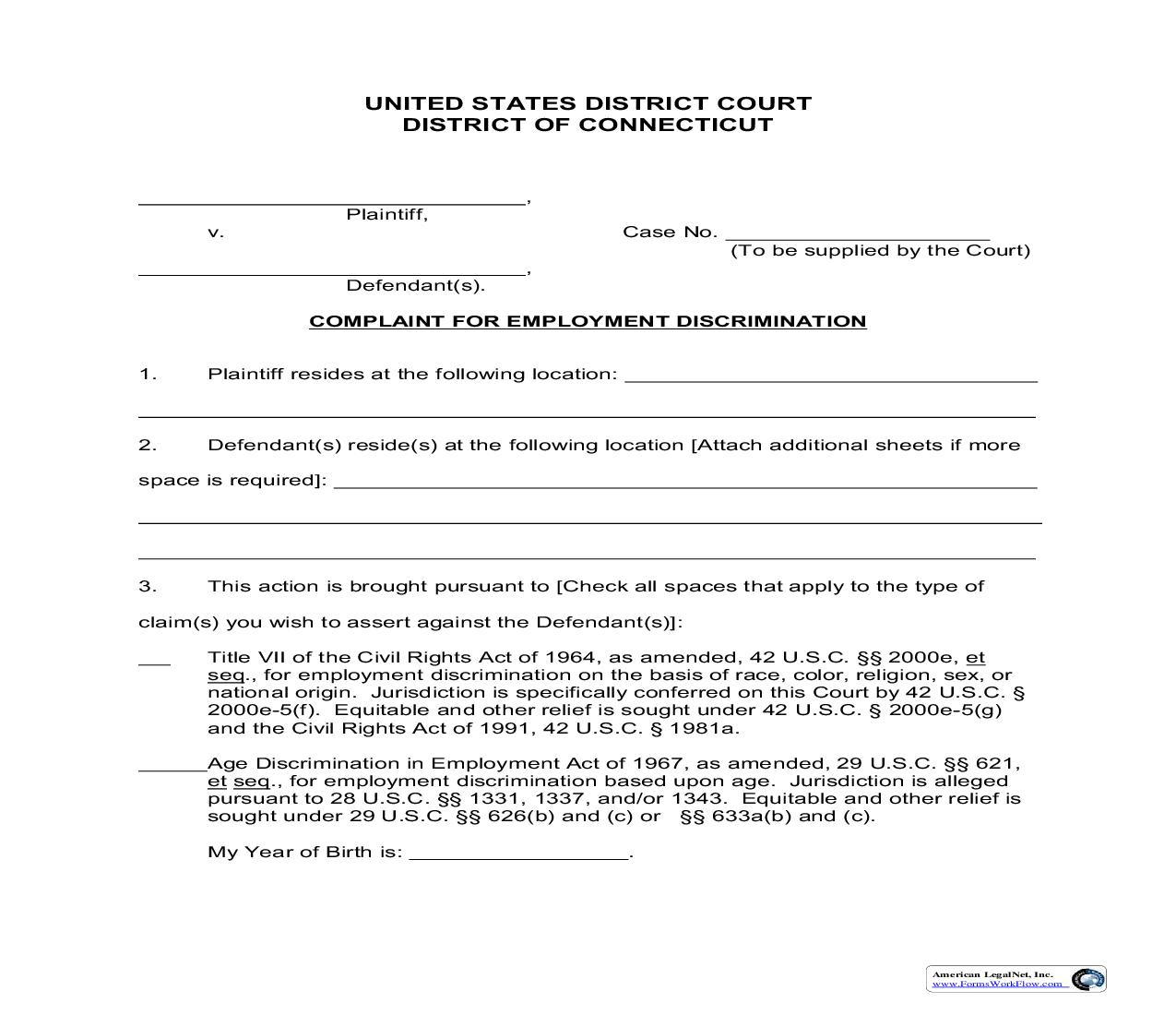 Complaint For Employment Discrimination | Pdf Fpdf Doc Docx | Connecticut