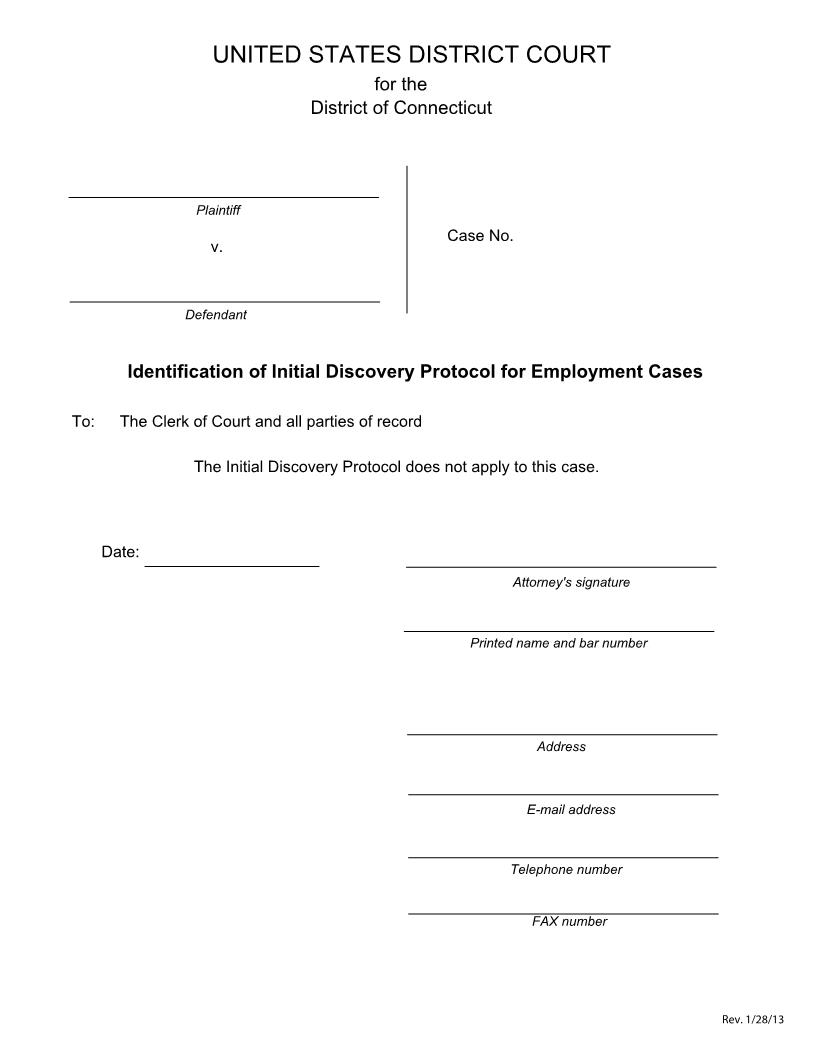 Identification Of Initial Discovery Protocol For Employment Cases | Pdf Fpdf Docx | Connecticut