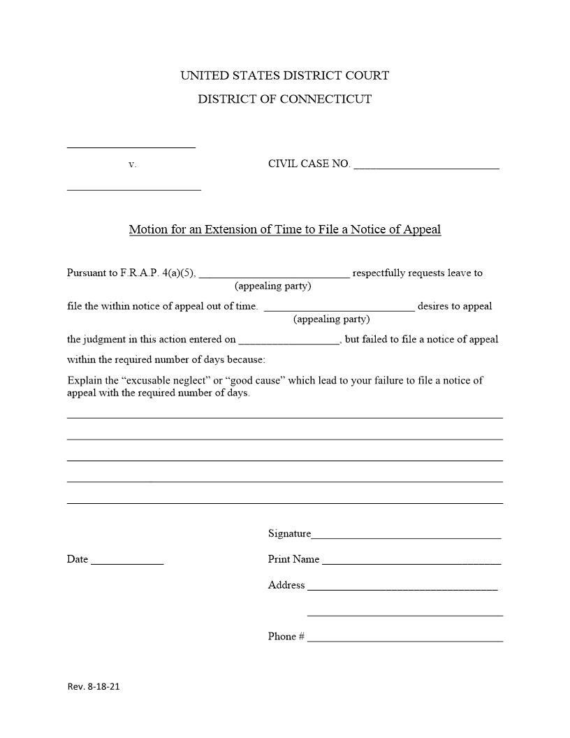 Motion For An Extension Of Time To File A Notice Of Appeal | Pdf Fpdf Doc Docx | Connecticut