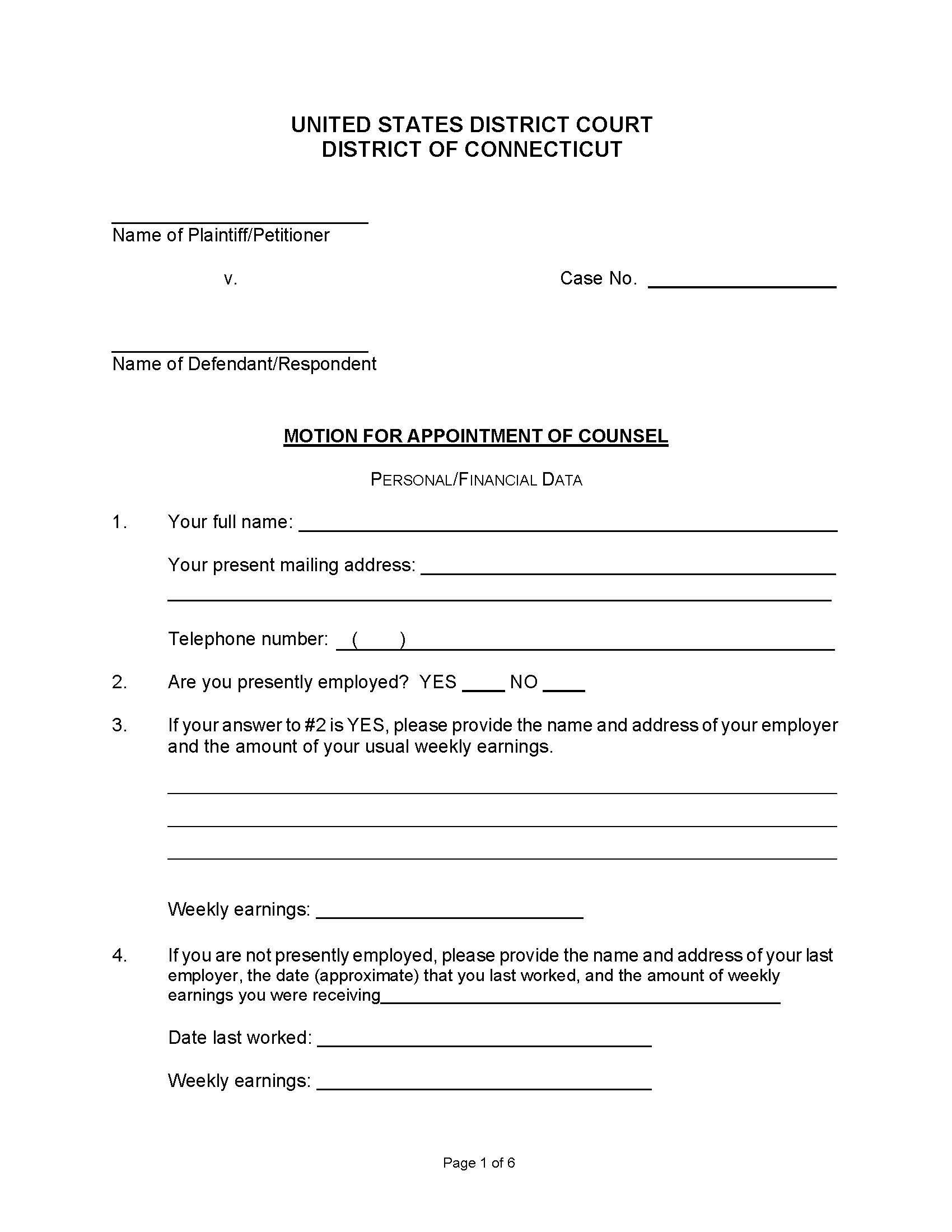 Motion For Appointment Of Counsel | Pdf Fpdf Doc Docx | Connecticut