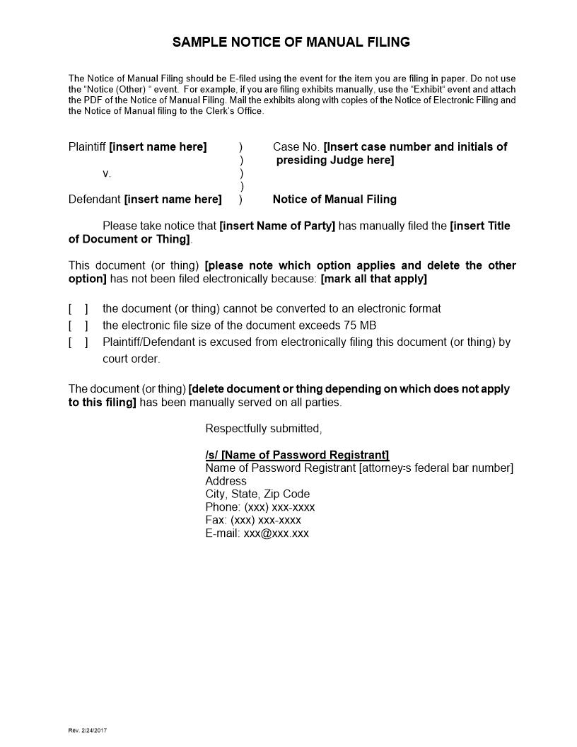 Notice Of Manual Filing (CM-ECF) | Pdf Fpdf Doc Docx | Connecticut