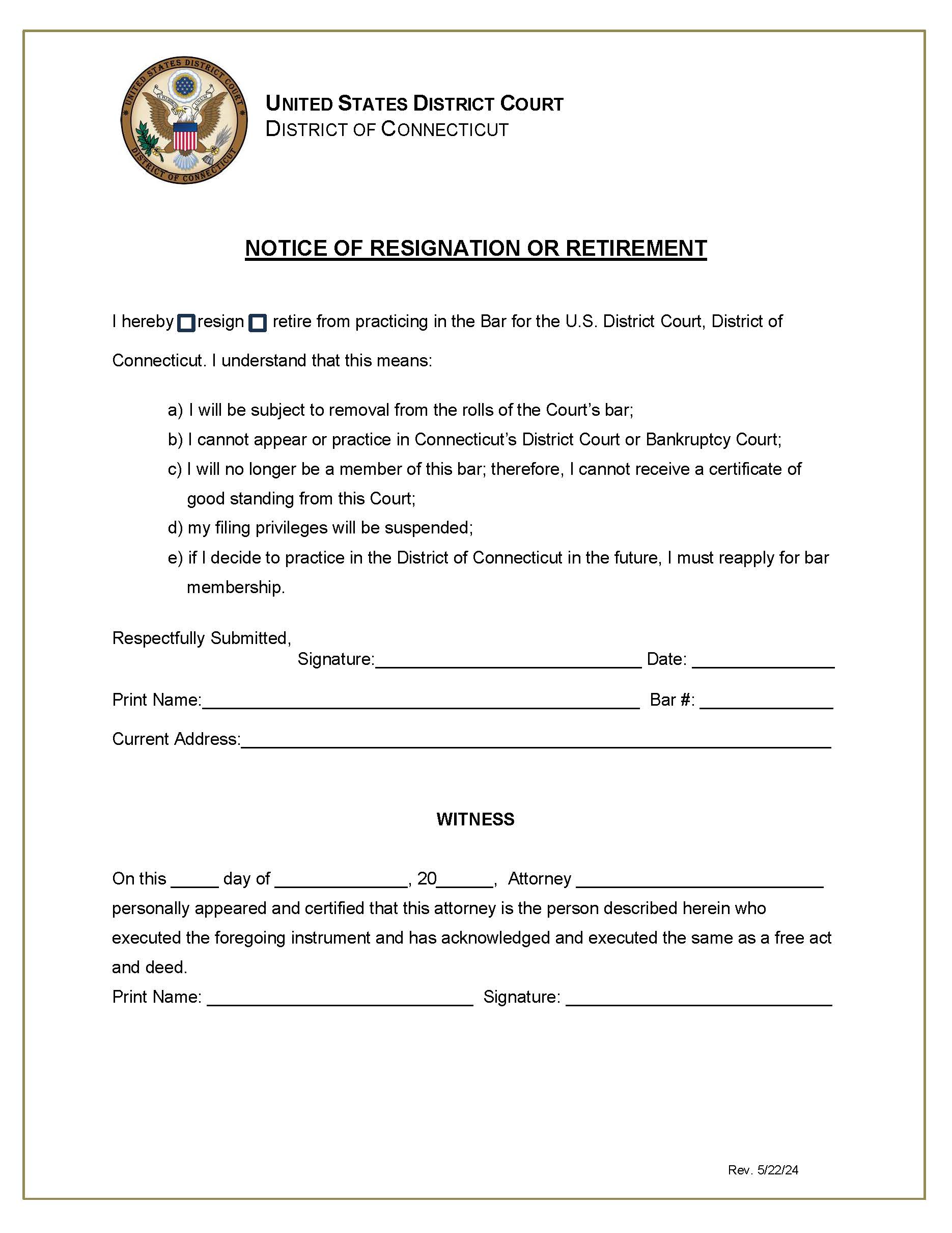 Notice Of Resignation Or Retirement | Pdf Fpdf Docx | Connecticut