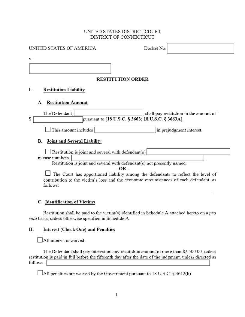 Restitution Order | Pdf Fpdf Docx | Connecticut