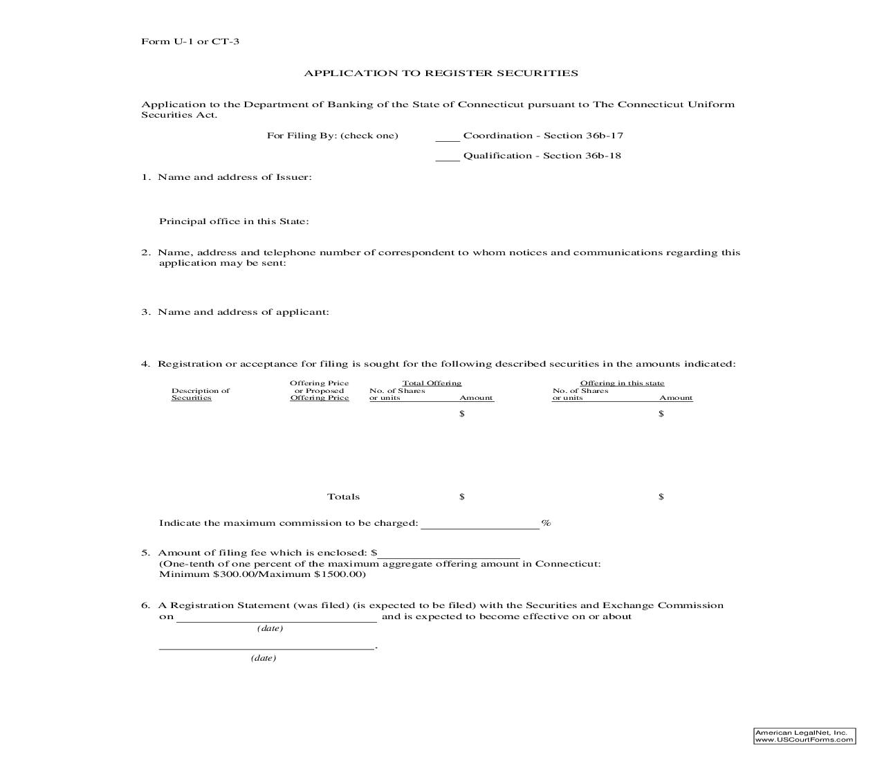 Application To Register Securities {CT3} |  | Connecticut