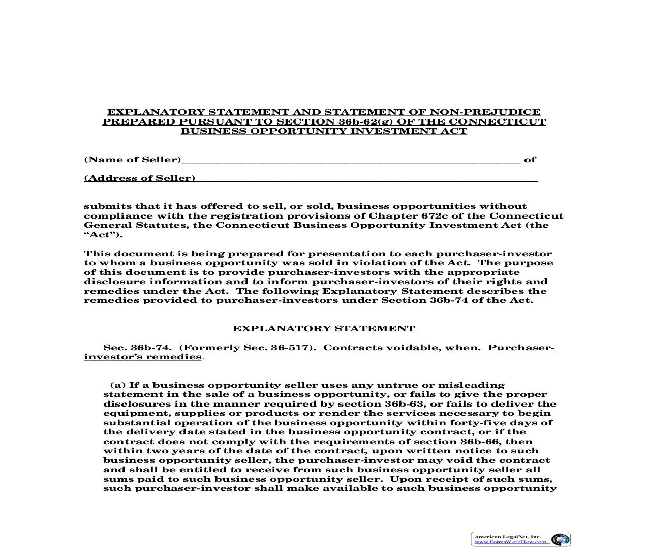 Explanatory Statement And Statement Of Non-Prejudice |  | Connecticut