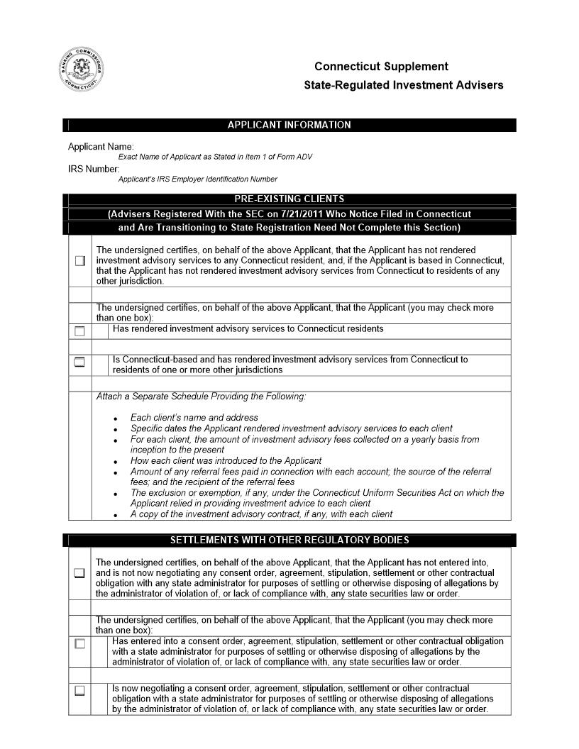 Connecticut Supplement State-Registered Investment Advisers | Pdf Fpdf Doc Docx | Connecticut