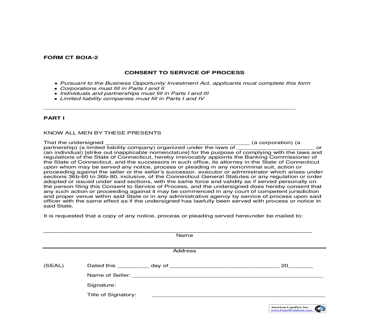 Consent To Service Of Process {CT BOIA-2} |  | Connecticut