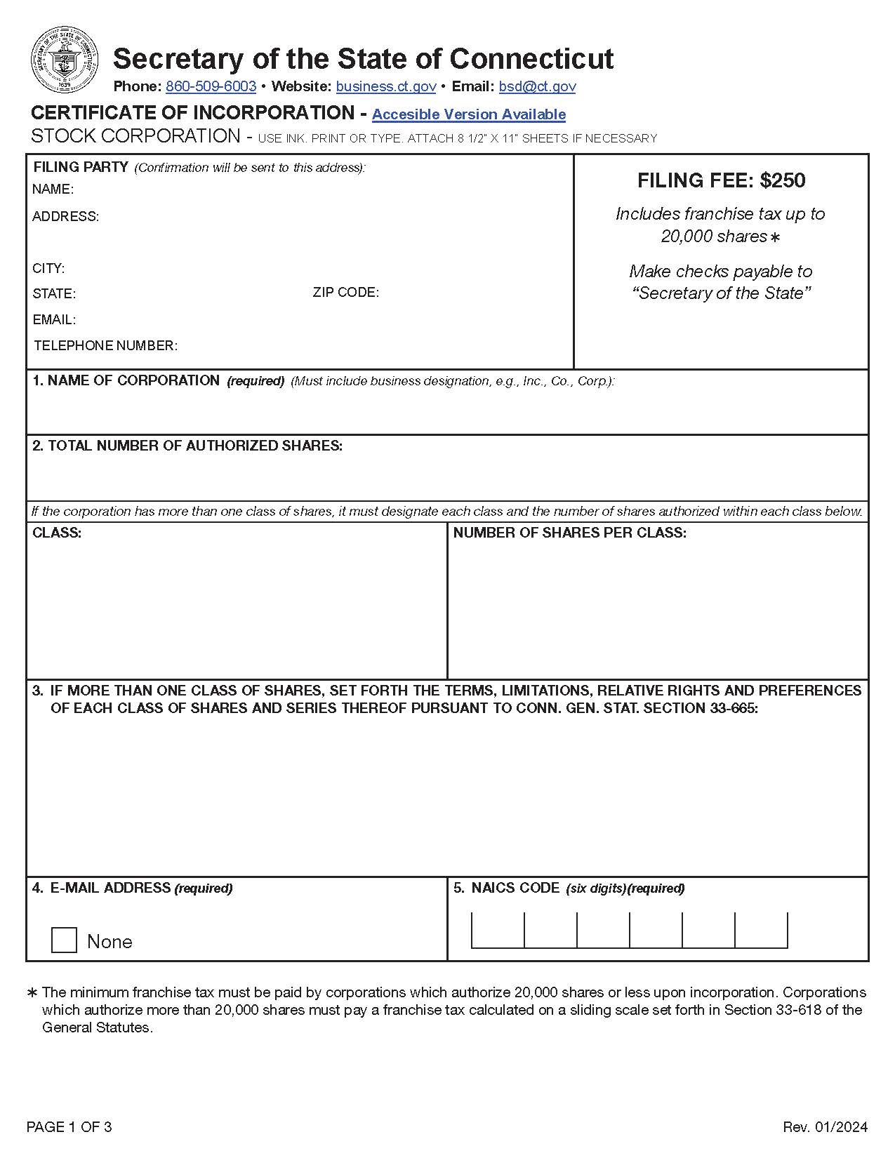 Certificate Of Incorporation (Stock Corp) | Pdf Fpdf Doc Docx | Connecticut