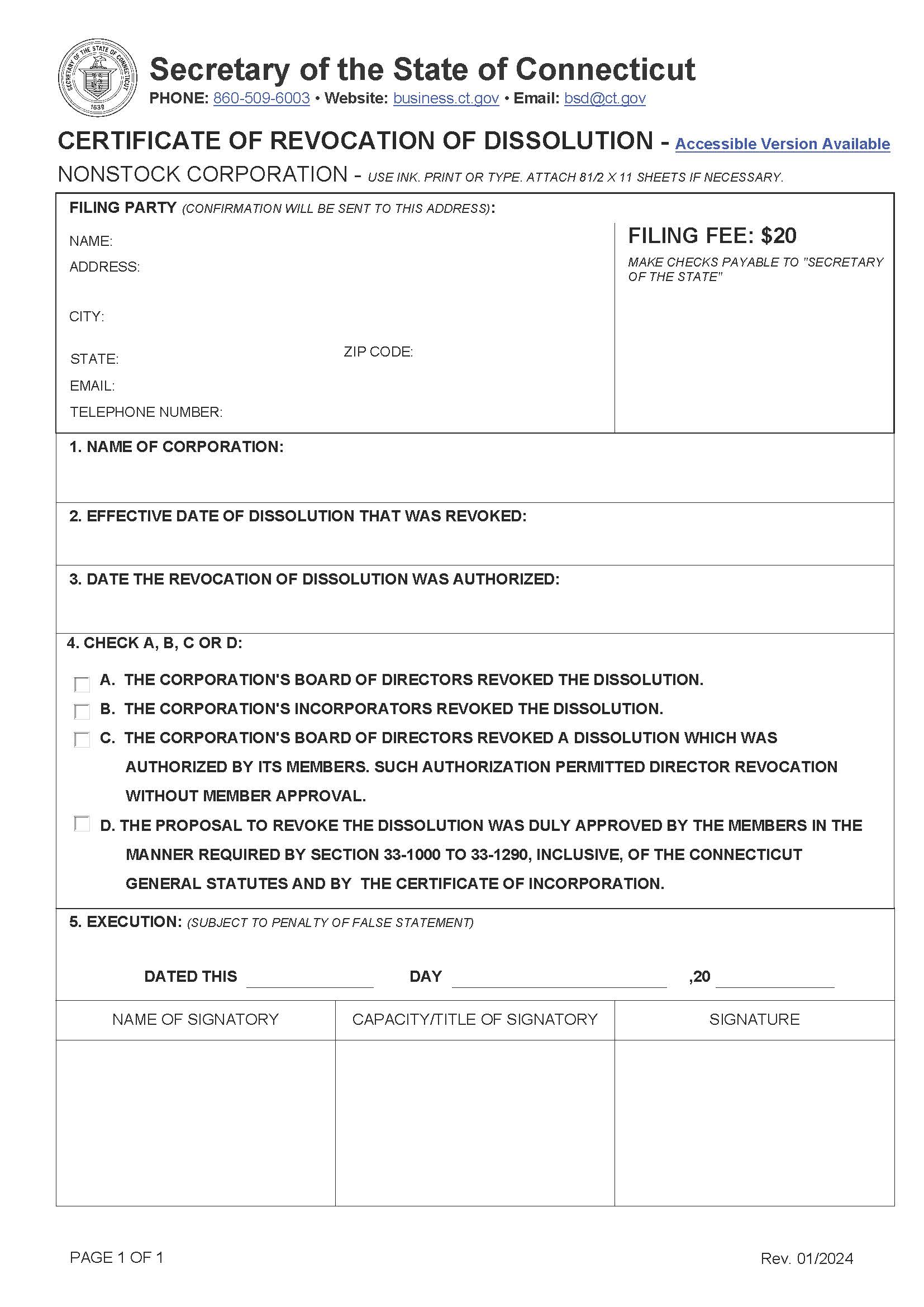 Certificate Of Revocation Of Dissolution (Nonstock Corp) | Pdf Fpdf Doc Docx | Connecticut