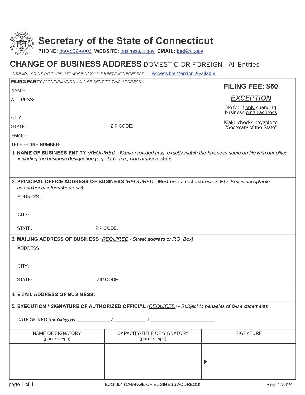 Change Of Business Address | Pdf Fpdf Doc Docx | Connecticut