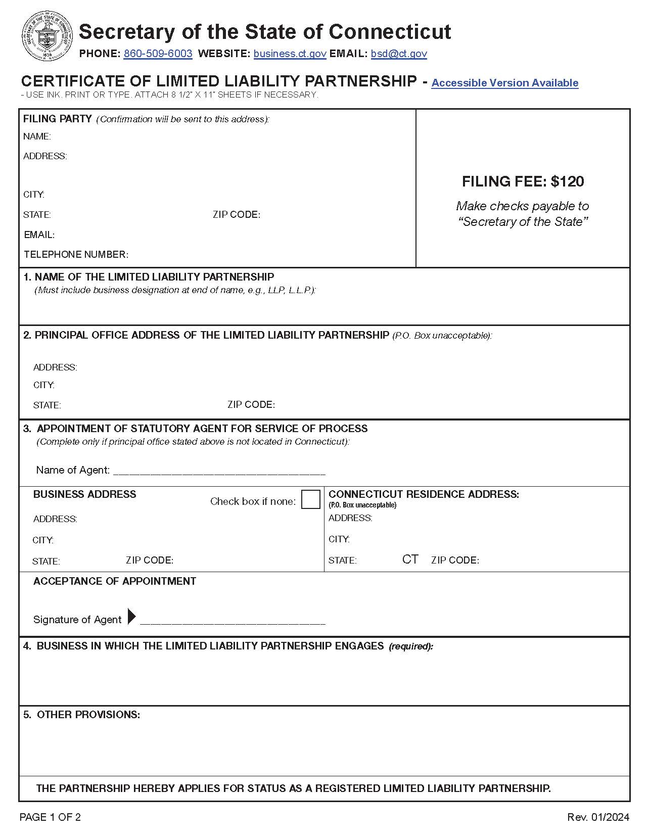Certificate Of Limited Liability Partnership | Pdf Fpdf Doc Docx | Connecticut
