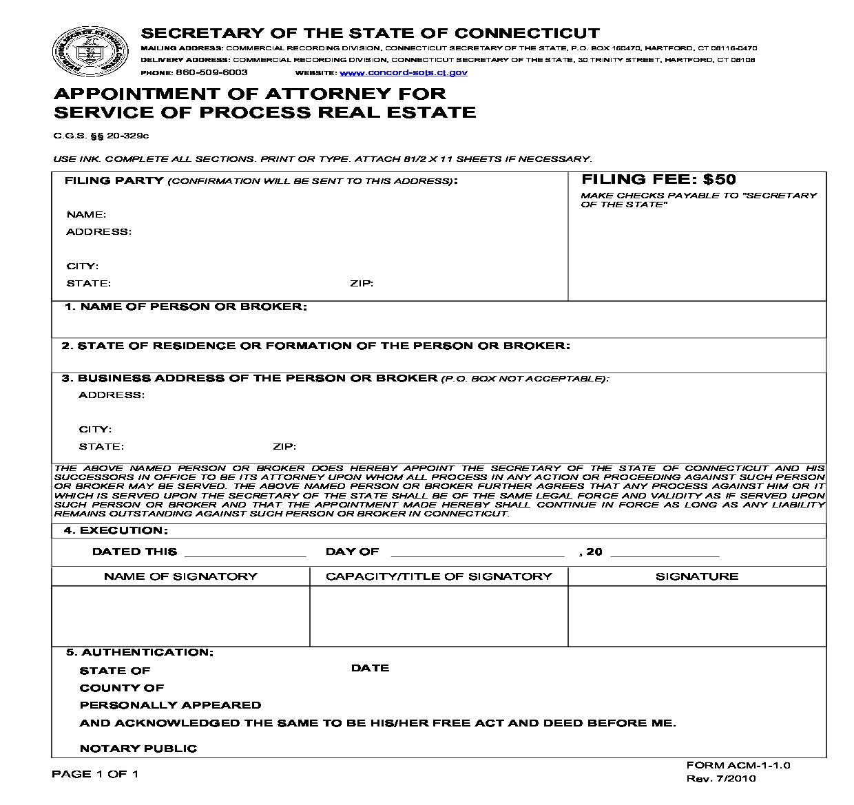 Appointment Of Attorney For Service Of Process Real Estate | Pdf Fpdf Doc Docx | Connecticut