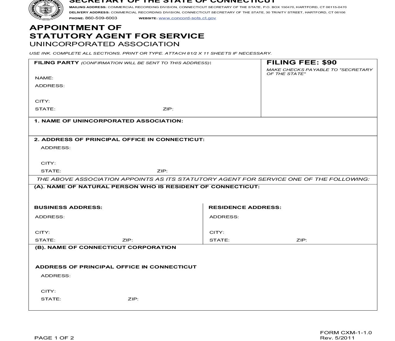 Appointment Of Statutory Agent For Service Unincorporated Association | Pdf Fpdf Doc Docx | Connecticut
